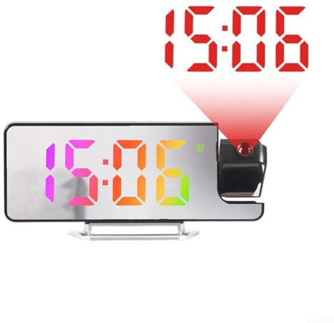 Zilimontt Réveil LED avec affichage de la température - Horloge numérique multi-angles - Affichage miroir - Réveil murale/plafond (lumière colorée)
