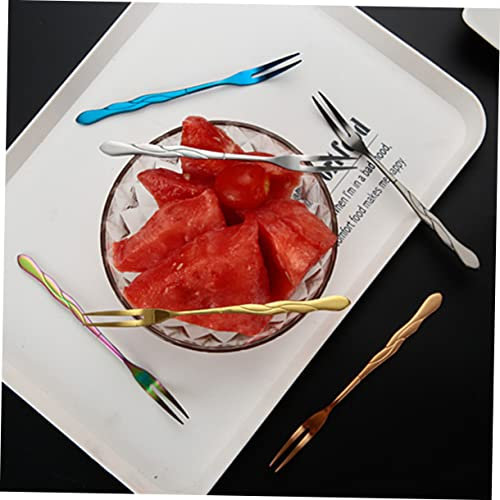 Cabilock 10 Stück Obstspieße Aus Edelstahl Cocktailspieße Goldene Cocktailspieße Cocktailgabeln Kleeblatt Obstschaufel Vorspeisengabel Schneckengabel Mit Zinken