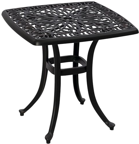 Outsunny Square Kleiner Gartentisch, Garten-Couchtisch aus Aluminiumguss mit Sonnenschirmloch, Beistelltisch für Terrasse, Balkon, Poolbereich, 53 x 53 cm, bronzefarben