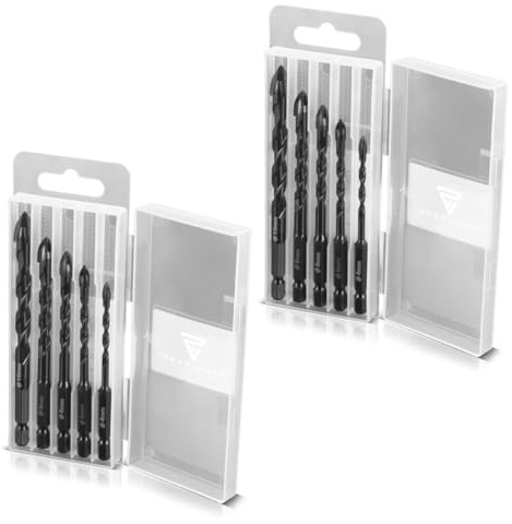 STAHLWERK Juego de 10 brocas para cristal, para azulejos, juego de 4, 5, 6, 8, 10 mm, con soporte hexagonal de 1/4 pulgadas, para agujeros en vidrio, azulejos, cerámica, porcelana, clinker, gres
