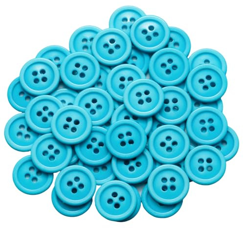 Lilaly 50 PCS 5/8 inch Resin Buttons for Crafts, 4 Holes Blue Buttons, for Sewing, DIY, Crafts Scrapbooking (Sky Blue)