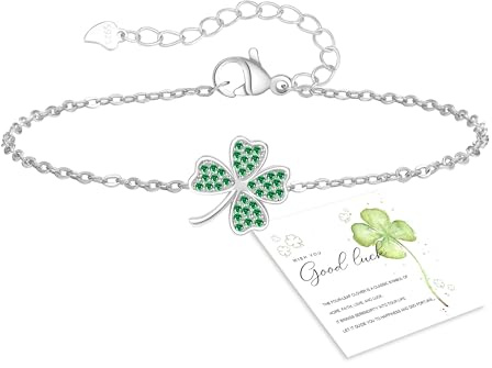 GEMAURA Braccialetto portafortuna da donna, in argento/oro, con quadrifoglio, regolabile, regalo per donne e fidanzate, braccialetto dell’amicizia