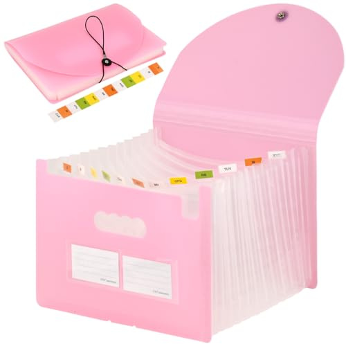 YOPEUC A4 dragspelsfilorganisatör, 13 fickor expanderande filmapp, rosa månatlig fyllningsdokumentorganisatör, A4 expanderande arkiv för hem, kontor, skola, 33 x 23,8 cm