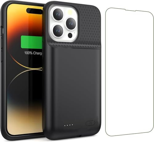 MIGAFEI Akkuhülle für iPhone 13/13Pro/14, 13800 mAh Ultradünne Schutzhülle Ladehülle, Tragbares wiederaufladbares erweiterbares Akku-Ladegerät, kompatibel mit iPhone 13/13Pro/14 (6,1 Zoll), Schwarz