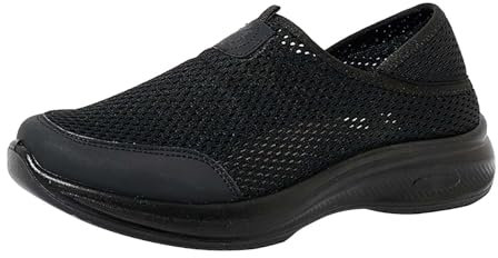 Tan Leather Trainers Womens Soft Shoes Go Walking Slip Foam Shoes Slip in Sneakers Arch Support Womens Ballet 𝐅lats & Pumps (Black, 4)