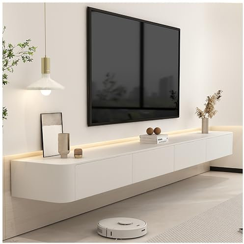 Mobile TV da parete da 300 cm, console multimediale salvaspazio con gestione dei cavi e ampio spazio per soggiorno, camera da letto o ufficio, centro di intrattenimento elegante e funzionale