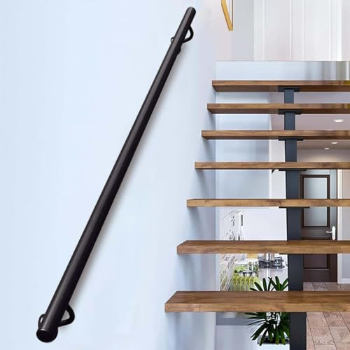 Pasamanos para escaleras, pasamanos de metal de 1, 2, 3, 4, 5 y 6 metros para interiores y exteriores, pasamanos de pared antideslizantes, barandilla de escalera de tubería industrial, color negro.(21