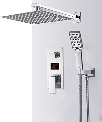 Chrome Bathroom Digital Display Shower Faucet Set Rainfall Shower LCD 2-Way Mixer Tap Bathtub Shower System Bath Shower Mixer,2,Way 12 Inch,2-Way 16 Inch