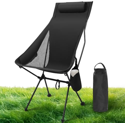 Chaise de Camping Pliante Portable,Petite Chaise Pliante ultralégère pour Adulte,Ultra Légère Chaise de Plage avec Sac de Transport,Mini Exterieur Fauteuil Camping Pliable,Supports 150KG,Noir