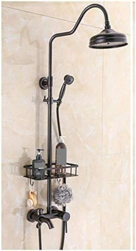 EuropUPC Style Bath Shower Set Faucet 8 Brass Rain Shower Head + Storage Basket Holder + Hand Shower Mixer Taps Wall Mounted,Shower Faucet Set