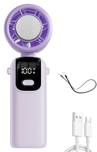 Portable Handheld USB Fan 29000 RPM High-Speed Turbo Fan 4000mAh Rechargeable Mini Hand Held Cooling Fans, LED Display, 6H Runtime, 6 Wind Gear, Lightweight Neck Cooler for Travel/ Commute/ Outdoor