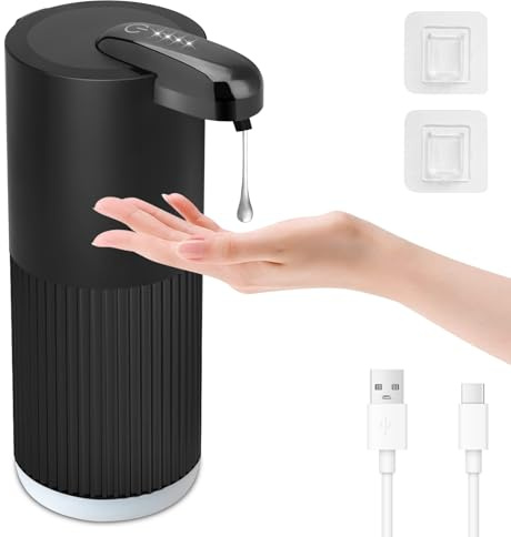 Cuteefun Liquid Soap Dispenser, 400ml Rechargeable Automatic Hand Soap Dispenser, 4 Levels Adjustable, IPX5 Waterproof, Wall Mounted, Touchless Infrared Sensing for Bathroom, Kitchen, Black Ribbed