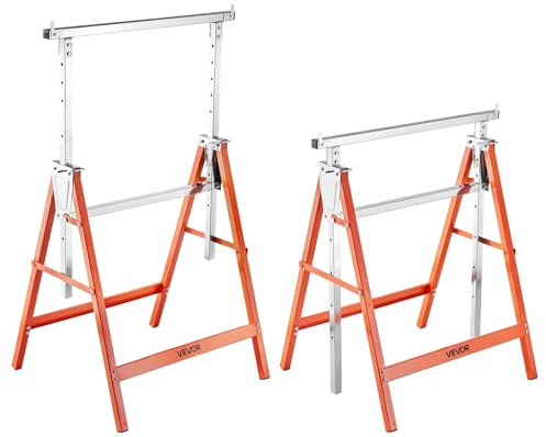 VEVOR Cavalletto Taglialegna Pieghevole Capacità di Carico 199,6 kg, Supporto Cavalletto Pieghevole Portatile Set da 2 pezzi Altezza Regolabile per Carpenteria Falegname, Supporto Banco da Lavoro