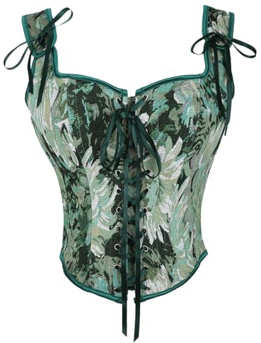 OPLERT Haut corset floral pour femme, corsets médiévaux Renaissance, gilet Cottagecore, bustiers à lacets couvrant entièrement la poitrine