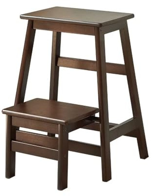 Taburete Plegable de Madera 2 en 1, Reversible, de Dos Niveles, con Escalera, Ideal for Comedor, Cocina, Biblioteca y Sala de Estar.(Walnut Color)