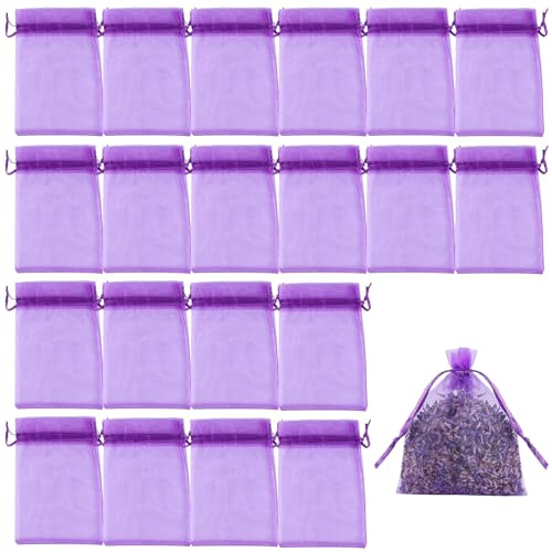 20 Pcs Lavender Sachet Bags, Empty Purple Organza Drawer Liners for Closet, Wardrobe, Car & Bathroom | Refillable Scented Pouches with Dried Flowers & Herbs for Natural Freshness