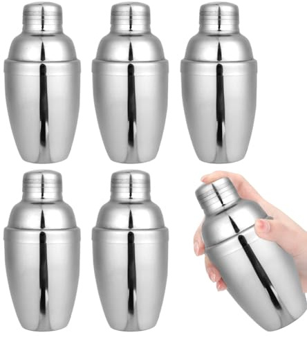 Qeunrtiy Mini shaker per cocktail, 6 pezzi, shaker per cocktail, mini shaker in acciaio inox, shaker da cocktail con colino, 250 ml