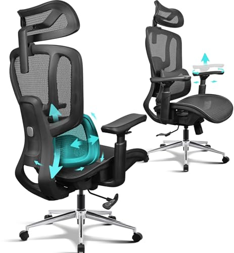 MELOKEA Bürostuhl 8D Verstellbare Lendenstütze | Ergonomischer Testsieger | 4D+Magic Armlehnen | Office Chair 200KG | Ergonomische Bürostühle mit 3-Stufen-Verriegelung & Rückenlehne EN12520