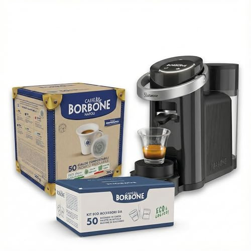 CAFFÈ BORBONE Bluemoon Macchina da Caffè a Cialde (Nero, Macchina + Cialda Blu + Kit Ecologico)