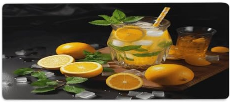 asbwuo Schreibtischunterlage „Orange Lemonade with Minde, 30 x 80 cm, mit genähten Kanten, großes Gaming-Mauspad mit Rutschfester Gummibasis für Büro-PC, Tastatur, Laptop und Homeoffice.