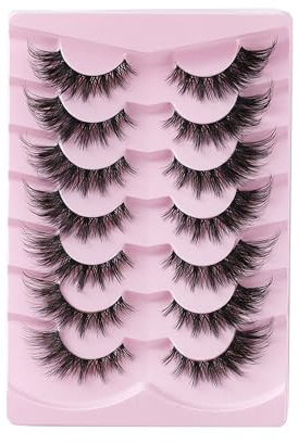 3D Clear Band False Eyelashes, Cat's Eye, Cosy Volume, Curly, Cat-Eye, Artificial Eyelashes, Natural Look, Reusable, Handmade, Faux Mink Lashes, Fake Eyelashes, 7 Pairs (D-02)