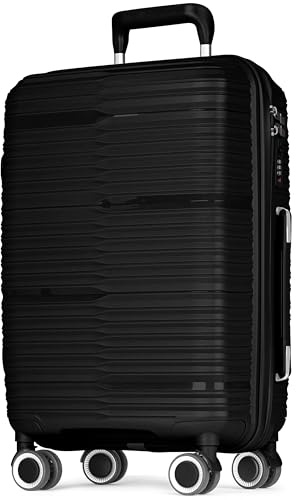 POSH Maletín de polipropileno – Neceser de maquillaje, equipaje de mano, maletas medianas y grandes y carros – Maleta de viaje con cerradura TSA y ruedas dobles silenciosas – apilable, Negro , tamaño
