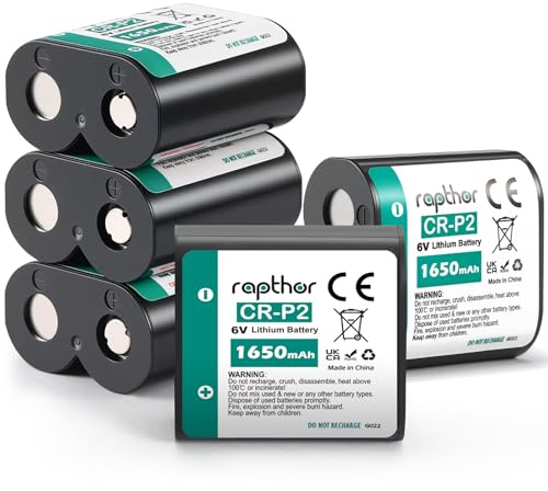 rapthor CR-P2 Lithium Battery 6V 1650mAh, Compatible with 223A, DL223A, EL223AP, 2CR-P2 for Digital Cameras, Flash Units, Motion Sensors, Smoke Detectors, Alarm Systems (5 Pack)