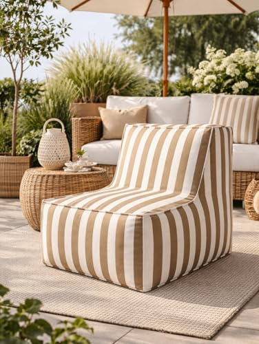 MOEBELPAKET.de Sessel Patio, Gartenstuhl 70x85x70 cm, Balkonmöbel, Gartenmöbel, Strapazierfähige und wetterfeste Club-Stoff, Beige und Weiß