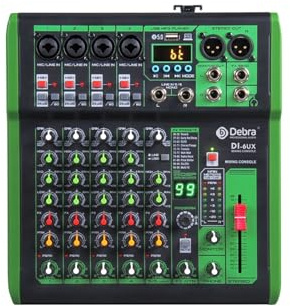 Consola mezcladora DJ con efecto digital 99DSP, alimentación Phantom de 48 V, USB, MP3 for grabación en PC,Portátil(DI-6UX 6 Channels)