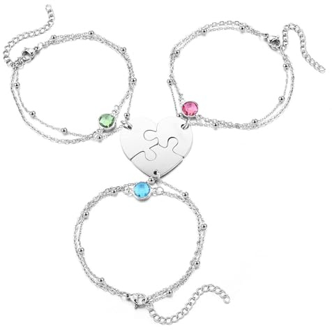 pulseras de la amistad para niños 2/3/4 adolescentes y mujeres, pulsera mejor amiga corazón partido pulseras a juego pulseras de la amistad de hilo regalos para hermanas amigas cumpleaño (para 3)