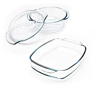 Van Well Wellco Set 3 pezzi Pirofila in vetro 1,7 e 2,3 litri con coperchio