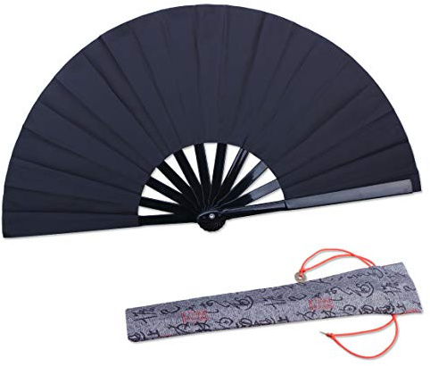 HONSHEN Faltfächer Schwarz Klein Handfächer Chinesischer Kung Fu Tai Chi Handfächer Faltfächer für Herren/Frauen/Kinder mit einem Stoffetui zum Schutz 30 cm (11,8 Zoll) (Schwarz)