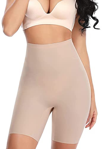 SLIMBELLE Control de la Barriga Muslo Bragas más Delgadas Bragas Ropa Interior Levantador a Tope sin Costuras Calzoncillos de Cintura Alta Fortalecedor de Cadera Faja Moldeadora Beige XL