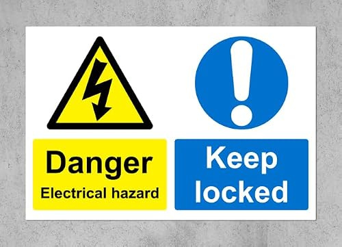 Danger electrical hazard keep locked safety sign - 1.2mm Rigid plastic 200mm x 150mm
