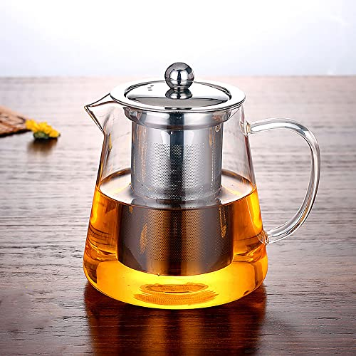 YUEMING - Tetera de cristal transparente con infusor extraíble de acero inoxidable para tetera de 3 a 4 tazas de filtro de té para flores sueltas o flores (750 ml)