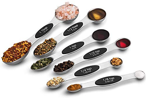 NutriChef Messlöffel-Set, magnetisch, Edelstahl, stapelbar, doppelseitig, stapelbar, Teelöffel zu Esslöffel für trockene und flüssige Zutaten, stilvoll, rostfrei und leicht zu reinigen, 6-teilig