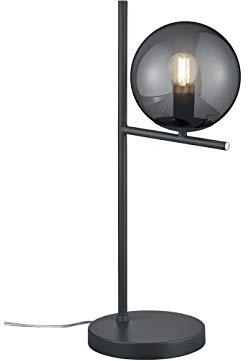 Große Tischleuchte in Anthrazit mit Rauchglas Kugel Lampenschirm, Höhe 52cm