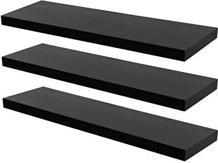 Harbour Housewares Modern Floating Wall Shelf - 80cm - Black - Pack of 3 - Photo Gallery Bookshelf Wall Shelves for Living Room Display, Bedroom, Office Storage