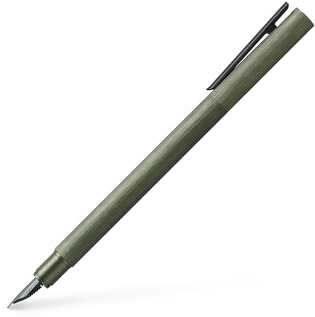 Faber-Castell - Füller Neo Slim Aluminium, Feder M, Olivgrün | Füllfederhalter mit Edelstahlfeder und Patronen-Konvertersystem