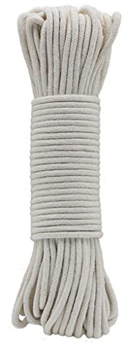Jukway Corda in Cotone Naturale 3mm, Corda Intrecciata Rotonda 20m/65piedi con Anima, Filo macramè Multifunzione per Cucire, Impacchettare, Decorazioni Fai-da-Te, Artigianato - Bianco Grezzo (20M)