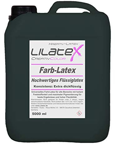 5 Liter Lilatex farbiges Flüssiglatex/Farblatex/Latexmilch - EXTRA-DICKFLÜSSIGES Naturlatex in NACHTGRÜN