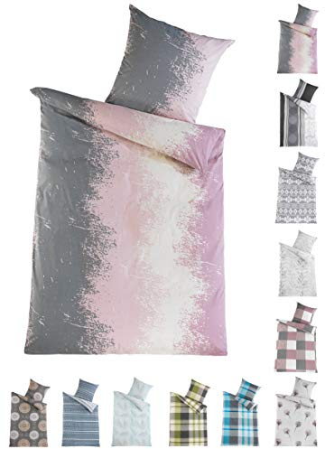 BaSaTex Bettwäsche 135x200 Baumwolle Set 2 teilig - 100% Baumwolle - 1x Deckenbezug 135 x 200 cm + 1x Kissenbezug 80x80 cm - Reißverschluss - Flavio