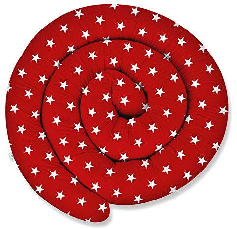 ekm trade XXL 300 cm Bettschlange für Allergiker Bettkissen Stillkissen Bettrolle Zierkissen Bettumrandung Schlange Handmade 100% Baumwolle (11 – Rot – Weiße Sterne, 300 cm)