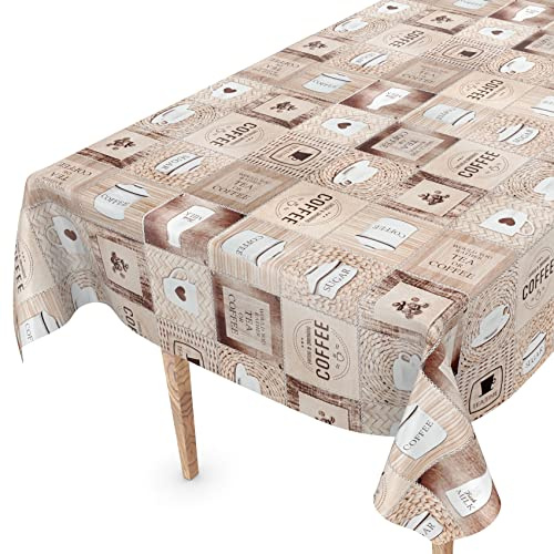 ANRO Tischdecke abwaschbar Wachstuch Wachstuchtischdecke 120 x 140cm Schnittkante Kaffee Coffee pflegeleicht Wachstischdecke wasserabweisend Gartentischdecke Meterware Lotuseffekt