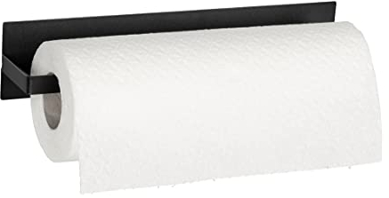 WENKO Magnetischer Küchenrollenhalter Mod. Ima Halter aus schwarzem Metall Montage mit Magnet oder Klebestreifen Maße 30 x 10 x 5 cm Farbe Schwarz