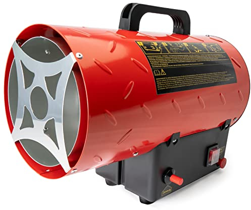 Grafner XL Gasheizgebläse 10 kW, mit Verbindungsschlauch, Druckminderer, Turbo-Ventilator, Piezozündung, für handelsübliche Gasflaschen, Heißluftgenerator Heizkanone Gasheizer Bauheizer Heizturbine
