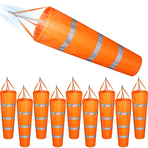 10 Pcs 40 Inch Windsocks- Rip-Stop Wind Direction Outdoor Hanging Heavy Duty Measurement Wind Sock Orange Windsocks with Reflective Belt for Outdoors Airport Farm Park