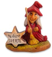 Figura decorativa Bruja Escoba 100% hecha a mano (Rojo, Suerte)