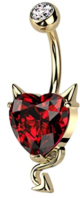 beyoutifulthings Bauch-nabelpiercing Zirkonia Teufel-Herz Gold Rot Nabel-Piercing Chirurgenstahl Bananabell Stab-länge 10-mm