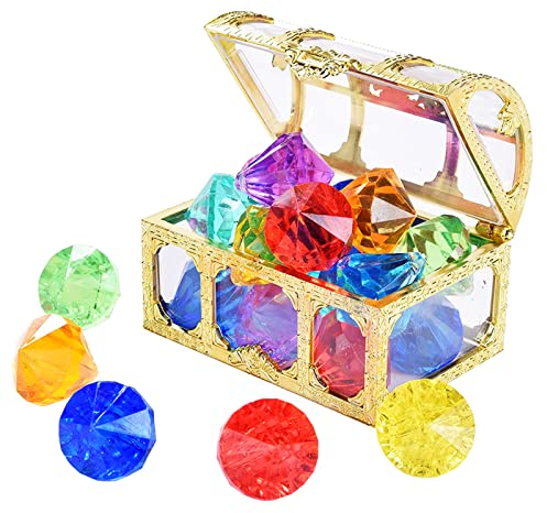 Cosswe Tauchjuwelen Tauchspielzeug Edelstein Kinder Tauchjuwel Pool Diamant Spielzeug Unterwasser Edelstein Piratenschatz Spielzeug Schatzkiste Schwimm Tauchen Edelsteine Und Edelstein Box
